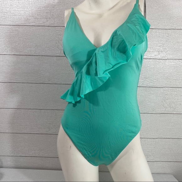 10 TRINA TURK Key Solids Ruffle One Piece Swimsuit - Picture 4 of 5
